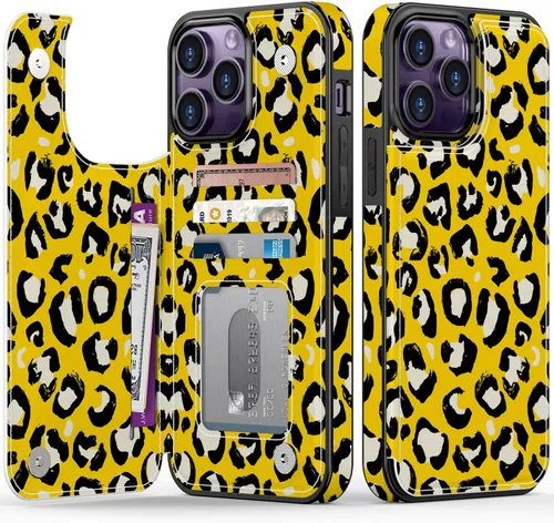 Vista 61 de LETO para iPhone 15 Pro Funda tipo cartera - Tapa tipo folio con patada - Diseños de moda - Tarjetero - Funda protectora para mujeres y niñas - 6.1