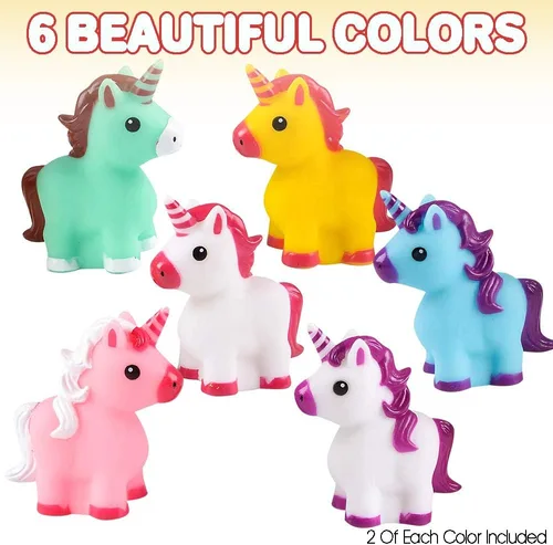 Vista 4 de ArtCreativity Juguetes de goma de unicornio para niños, paquete de 12, recuerdos y suministros de fiesta de cumpleaños de unicornio, juguetes