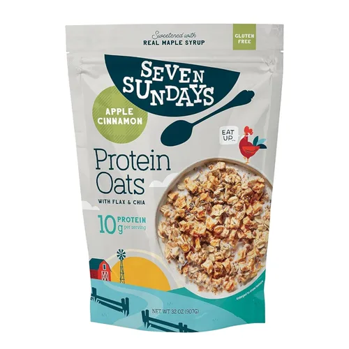 Vista 9 de Seven Sundays Avena proteica, manzana y canela, bolsa de 32 onzas (paquete de 4), avena sin gluten, 0.35 onzas de proteína reciclada, disfruta