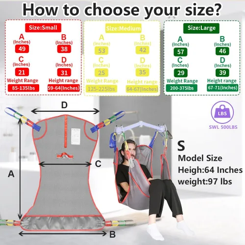 Vista 7 de EZ Assistive Eslinga universal de elevación de pacientes de cuerpo completo para elevación o traslado de pacientes, honda de elevación con tela