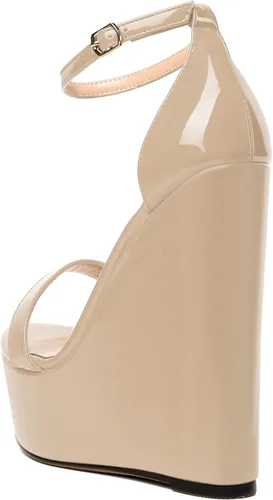 Vista 7 de WAYDERNS Sandalias de tacón alto con plataforma y correa de tobillo para mujer, con hebilla de noche, puntera abierta, de moda, de charol, de 6