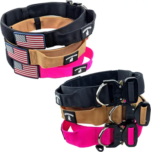 Vista 4 de Collar táctico para perro con asa, nailon resistente de 1.5 pulgadas de grosor, hebilla de liberación rápida de metal de estilo militar y anillo