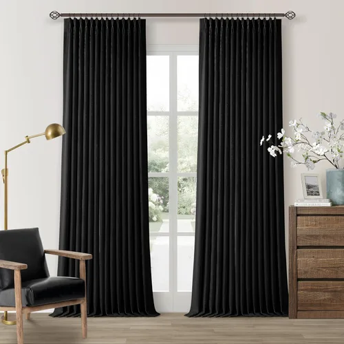 Vista 142 de Juego de 2 paneles de cortinas plisadas negras de 80 pulgadas para sala de estar, cortinas plisadas de lino con forro de 80 pulgadas de largo, 100%