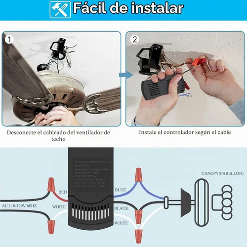 Vista 5 de Kit de Reemplazo Universal para Control Remoto de Ventilador de Techo Compatible con Harbor Breeze, Hunter, Hampton Bay, Atenuador de Luz de 3