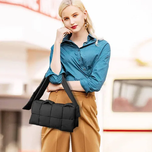 Vista 6 de INPAKSA Puffer Woven Bag Women Padded Designer Crossbody Bags Woven Purse Down Shoulder Bags for Women