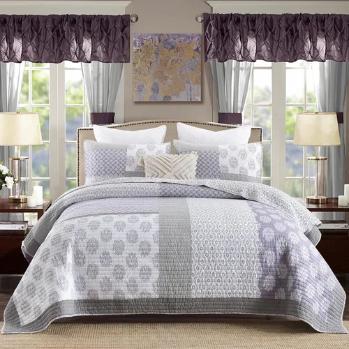 Vista 9 de Y-PLWOMEN Colchas tamaño Queen, 100% algodón, ligero, suave, tamaño Queen, azul, gris, blanco, acolchado, juego de ropa de cama reversible