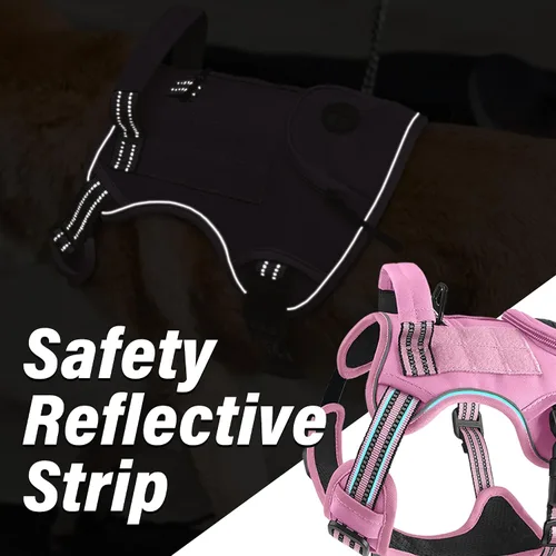 Vista 5 de Arnés táctico resistente para perros grandes, chaleco reflectante ajustable de servicio con mango de control y 4 parches, arnés militar