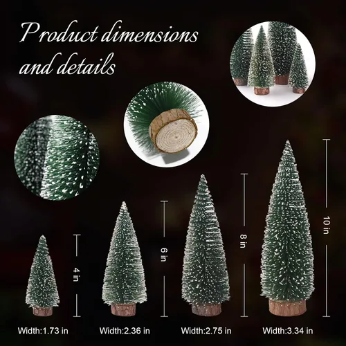 Vista 5 de Árbol de Navidad pequeño, mini árbol de Navidad, mini árbol de pino, árboles falsos con base de madera para decoración de mesa (verde planta)