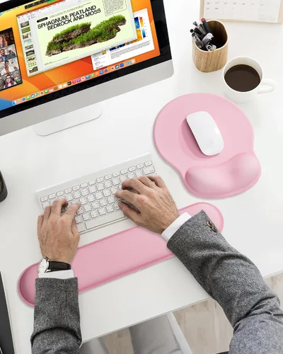 Vista 8 de Laborio Juego de Almohadilla de Ratón Ergonómica con Soporte para Muñeca, Juego de Reposamuñecas de Espuma Viscoelástica para Teclado, Almohadilla