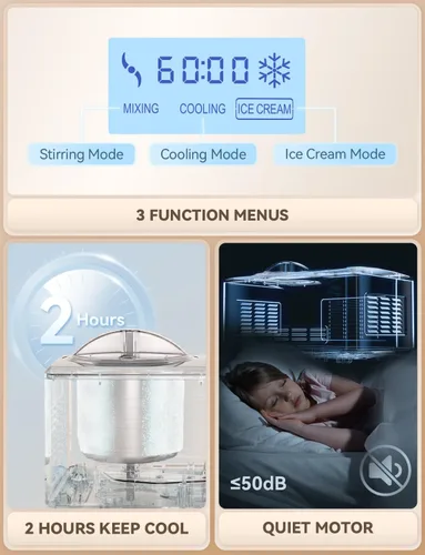 Vista 6 de COUPLUX Máquina para hacer helados, máquina de helado de 2.1 cuartos de galón de congelación más rápida con compresor integrado, fácil de operar