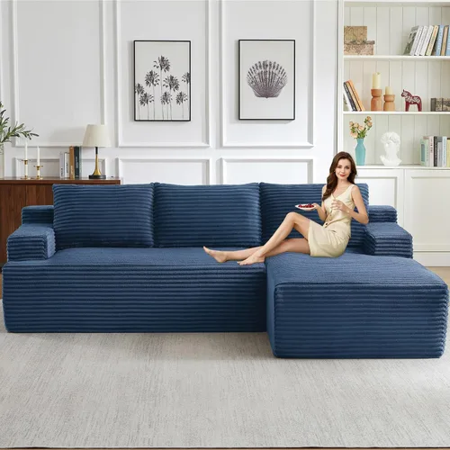 Vista 36 de Sofá modular de 96 pulgadas en forma de L, sofá modular de 3 asientos, sofá modular de pana de espuma viscoelástica sin hueso para sala de estar