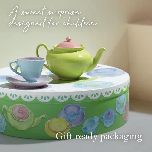 Vista 5 de Rosanna Juego de té de porcelana para niños, 11 onzas líquidas, juego de fiesta de té en miniatura para niñas, servicio para 4, divertido