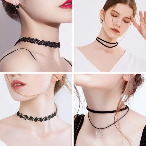 Vista 5 de Prohouse Black Womens Chokers Gothic Collar Lace Velvet Chocker Pendant Necklaces Set for Teen Women Girls