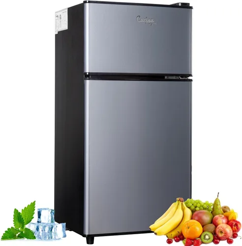 Vista 8 de Cucina Magica - Mini refrigerador con congelador, 3.2 pies cúbicos, pequeño refrigerador, 7 termostatos ajustables, ahorro de energía, bajo nivel
