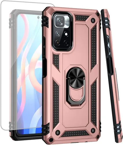 Vista 8 de Funda para Redmi Note 11 4G/para Redmi Note 11S 2201117TY con protector de pantalla de vidrio templado, [grado militar] Soporte magnético