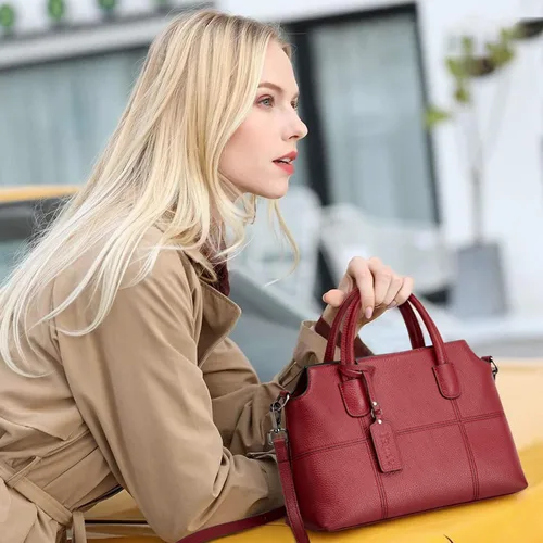 Vista 9 de Kattee - Bolsos de piel auténtica para mujer, bolsos de mano suaves para mujer