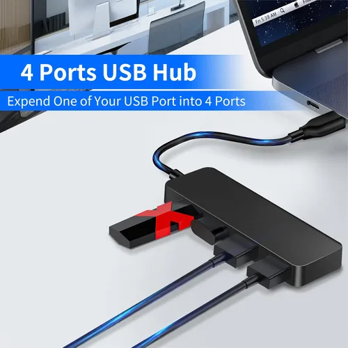 Vista 2 de Hub USB 4 Puertos USB 2.0 Divisor Hub Expansor para Laptop Computadora Flash Drive Consola Impresora Cámara Teclado Ratón Más Extendor de 1 a 4