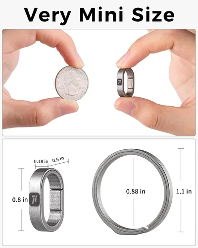 Vista 2 de FEGVE Key Ring, Titanium Side Pushing Key Rings Keychain Rings Small Split Keyrings for Men
