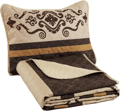 Vista 6 de WPM - Juego de edredón ligero con estampado occidental con funda de almohada, color marrón dorado, tamaño extragrande (100 x 95 pulgadas), colcha