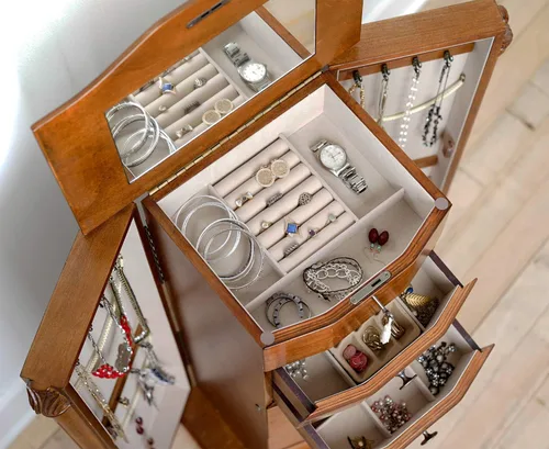 Vista 3 de Hives and Honey Antoinette Jewelry Armoire - Organizador de almacenamiento, color nogal