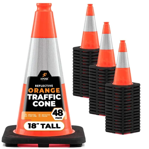 Vista 35 de Xpose Safety Conos de tráfico naranjas de 12 pulgadas con collar de 4 pulgadas, paquete de 4 conos de seguridad de plástico PVC multiusos