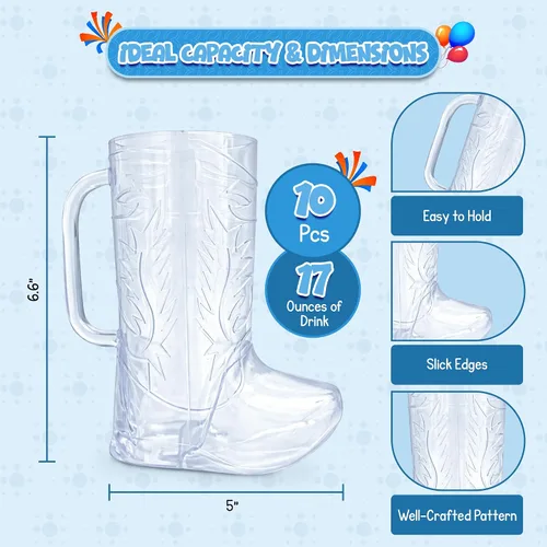 Vista 14 de 4E's Novelty 10 tazas de botas de vaquero (paquete de 10) de plástico duro reutilizable de 17 onzas, sin BPA, para suministros de fiesta temática