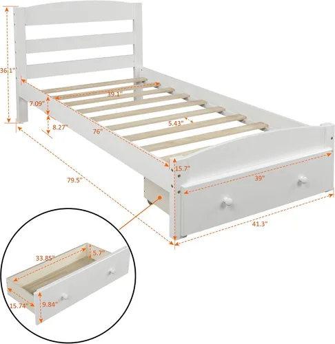 Vista 2 de Harper & Bright Designs Cama de plataforma de tamaño individual, marco de cama individual de madera con cajón de almacenamiento y soporte