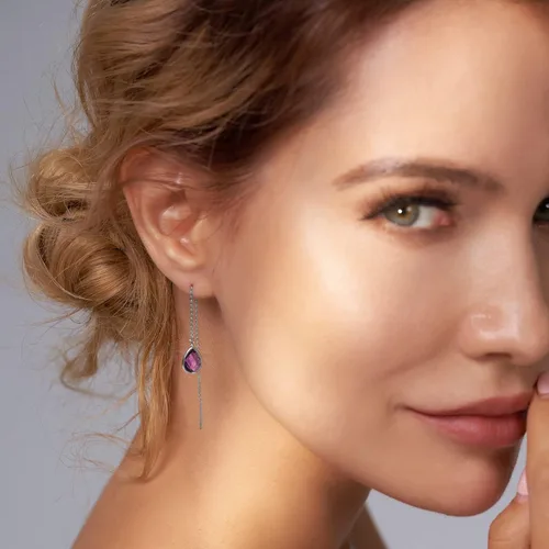 Vista 4 de Aretes de enhebrador para mujer, aretes colgantes de labradoritapiedra lunar natural, aretes colgantes de piedra natal de piedras preciosas, joyería