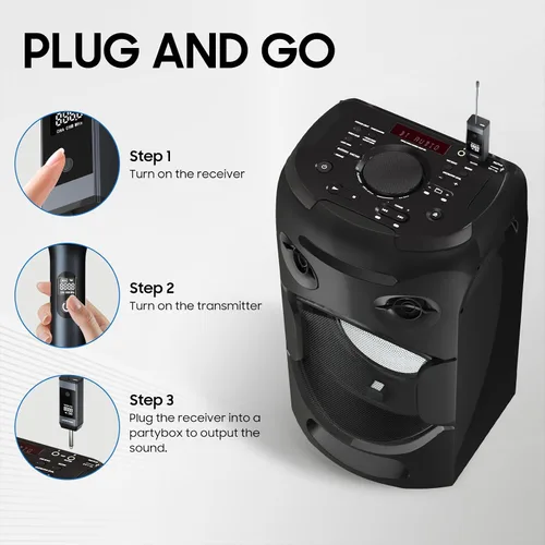 Vista 5 de Micrófono inalámbrico, sistema de micrófono dinámico de metal inalámbrico dual UHF con receptor recargable, adecuado para cantar karaoke, bodas