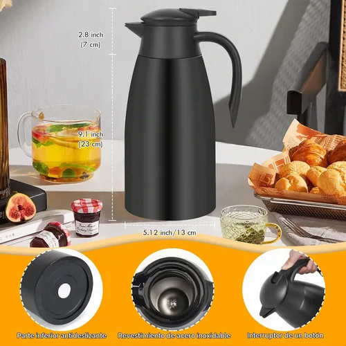 Vista 2 de Jarra térmica de café de 70 onzas, termo de café aislado de acero inoxidable, jarras de café al vacío para mantener el calor, botella de vacío