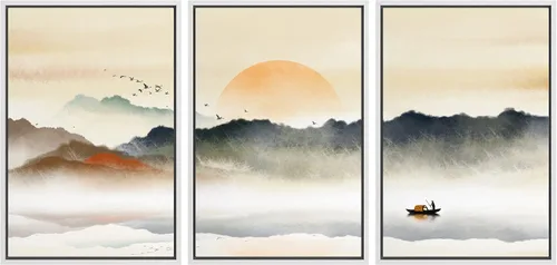Vista 10 de NWT Lienzo enmarcado para pared, juego de arte en acuarela pastel, bosque de montaña oscura, naturaleza silvestre, ilustraciones de arte moderno