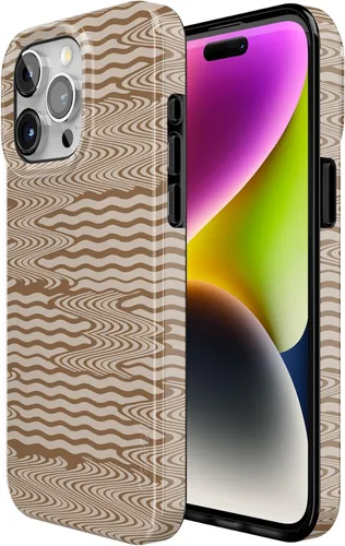 Vista 3 de Casely Funda para iPhone 15 Pro Moka Ripple Ondas marrones Compatible con MagSafe Diseño clásico ultra delgado