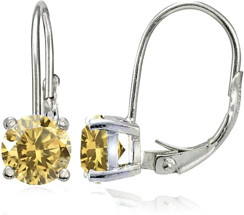 Vista 10 de Aretes cierre catalán de plata de ley con piedra natalicia redonda 6 mm Agosto - Peridoto
