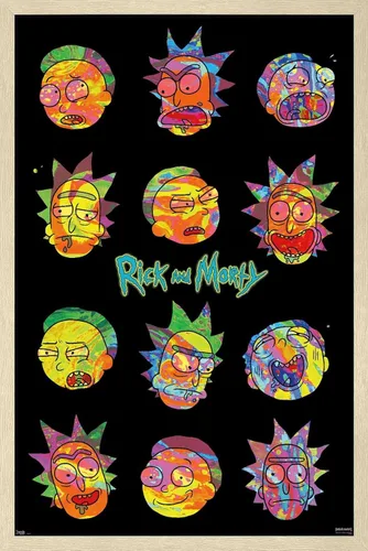 Vista 7 de Trends International Rick And Morty - Póster de pared Vaporwave, 22.4 pulgadas de largo x 14.7 pulgadas, versión enmarcada en madera de granero