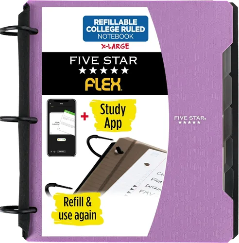 Vista 13 de Five Star Flex - Cuaderno recargable + aplicación de estudio, papel rayado universitario y carpeta de anillos TechLock de 1-1/2 pulgadas