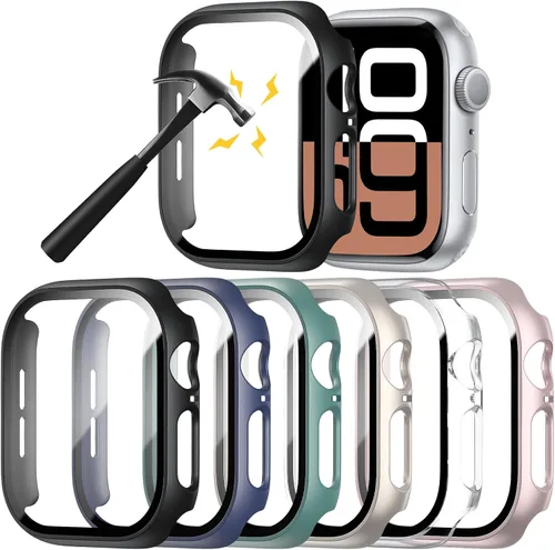 Vista 10 de Rontion - Juego de 6 fundas de PC rígida para Apple Watch de 38 mm (1.496 pulgadas) Series 3/2/1 con protector de pantalla de vidrio templado, funda
