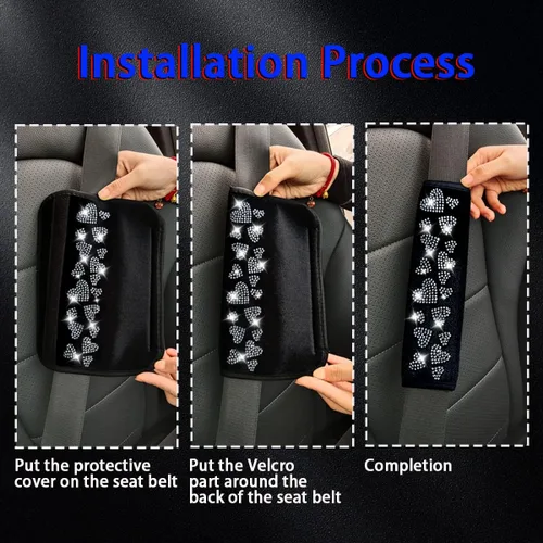 Vista 5 de 2 fundas brillantes para cinturón de seguridad de automóvil, almohadilla protectora suave para hombros y cuello, cojín de cinturón de seguridad
