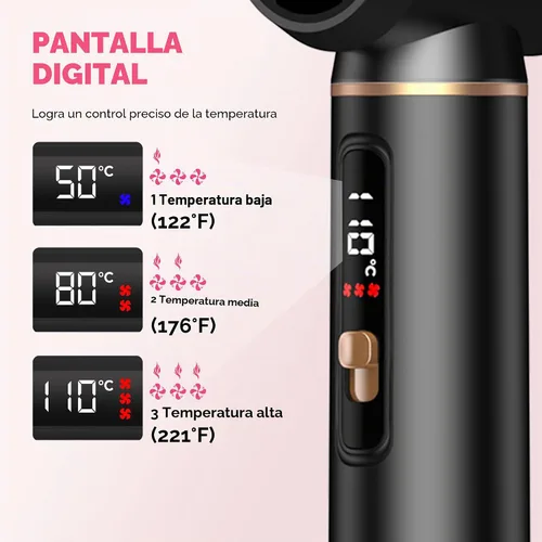 Vista 5 de Atopskins Juego de cepillos 5 en 1, moldeador de aire caliente de 1000 W con rizador de envoltura automática y pantalla LED de temperatura, cepillo