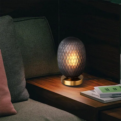 Vista 5 de Moderna lámpara de mesa de cristal con forma de globo de mediados de siglo, industrial regulable con control táctil, luces de escritorio, 3 niveles
