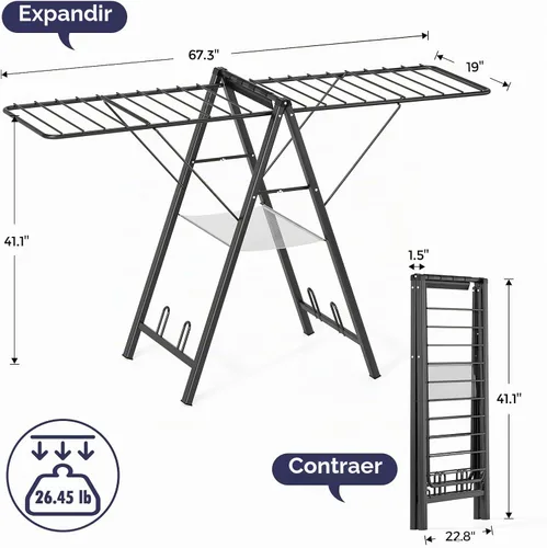 Vista 2 de APEXCHASER Tendedero plegable de ropa, estante de secado de ropa de metal plegable, estante de ropa ultra delgado para suéter, sostén, toalla