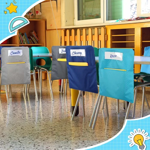 Vista 6 de 24 bolsillos para sillas de 17.3 x 20 pulgadas con ranura para etiqueta para nombre, bolsillo de almacenamiento para asiento, respaldo de aula