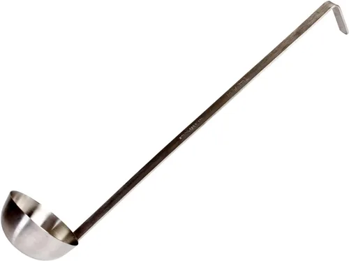 Vista 14 de TrueCraftware - Cucharón de acero inoxidable de 1 onza con mango largo con gancho, cuchara medidora pequeña de grado comercial para salsa de sopa