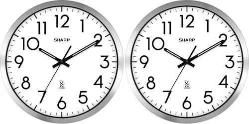 Vista 8 de Sharp - Reloj de pared atómico de 12 pulgadas, funciona con pilas, color blanco con marco negro