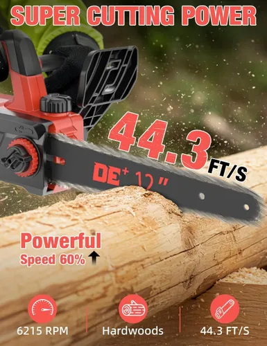 Vista 5 de Motosierra eléctrica sin escobillas de 12 pulgadas, inalámbrica, para batería Dewalt de 20 V, motosierra compacta con corte potente de 44.3 pies/S