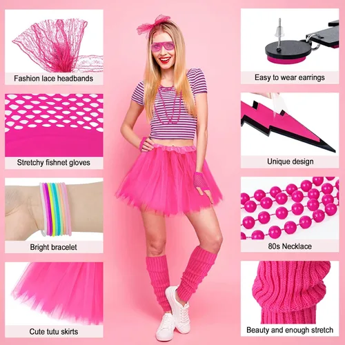 Vista 3 de Loritta 80s Costumes for Women Fancy Outfit Accessories Set, Cosplay Party Dress Up Tutu Skirt