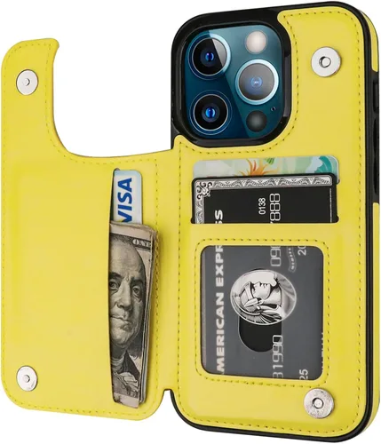 Vista 8 de ONETOP - Funda tipo cartera compatible con iPhone 13 Pro con soporte para tarjetas, funda de piel sintética con ranuras para tarjetas, doble cierre