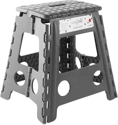 Vista 19 de Casafield Taburete plegable de 9 pulgadas con asa, negro, portátil, plegable, pequeño taburete de plástico para niños y adultos, uso en la cocina