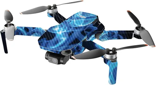 Vista 2 de MIGHTY SKINS MightySkins - Dron portátil de fibra de carbono compatible con DJI Mini 2 - Blue Flames Acabado de fibra de carbono texturizado