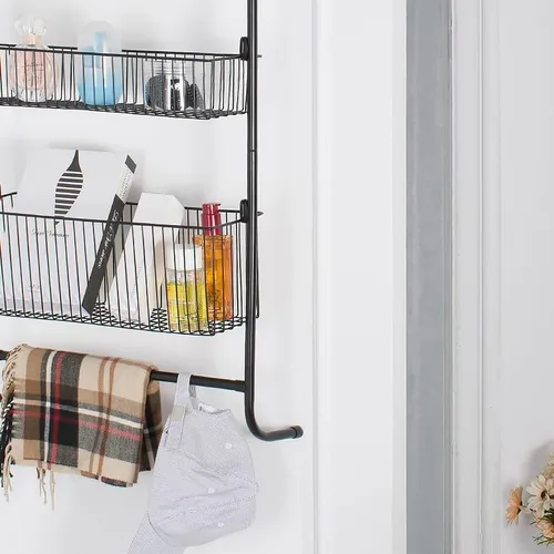 Vista 4 de Fancial Organizador sobre la puerta, organizador de metal, cestas de malla para colgar y montar en la pared de 3 capas, fácil de instalar, negro