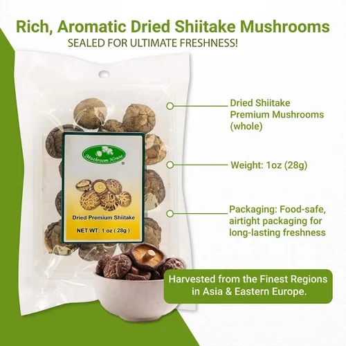 Vista 2 de Mushroom House (MUSI1) Champiñones Shiitake secos, 1 onza